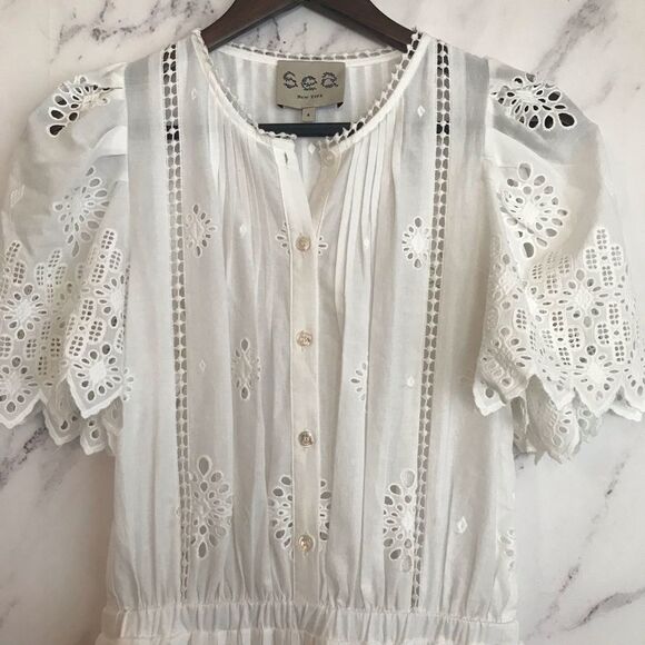 SEA New York Emma pintuck Dress White Eyelet 4 mini short sleeve classic - Picture 4 of 11
